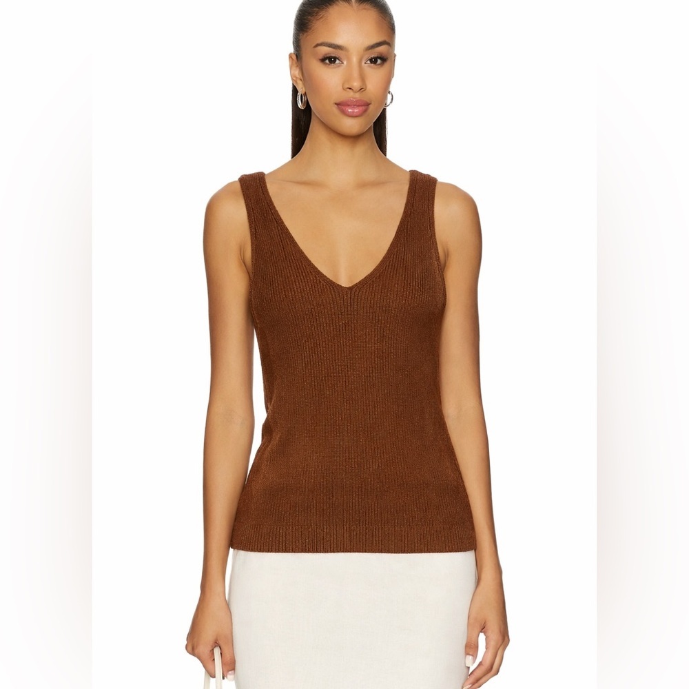 Elizabeth and James Ribbed Sweater Tank Top XS Brown V Neck Knit